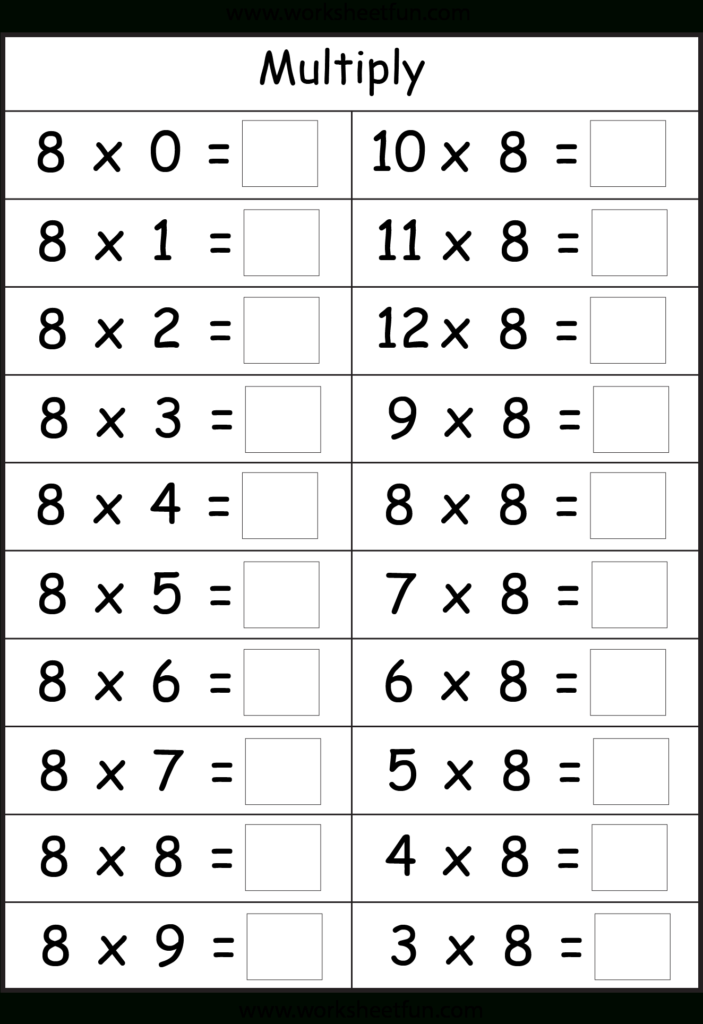 Multiplication Basic Facts – 2, 3, 4, 5, 6, 7, 8 & 9 Times Within Multiplication Worksheets 5 6 7