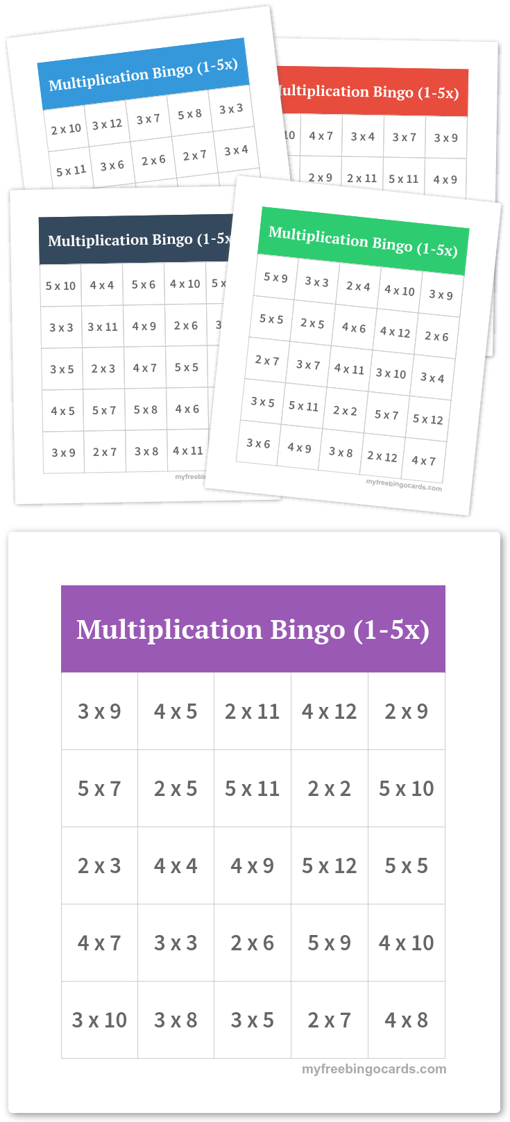 Multiplication Bingo (1-5X) | Free Printable Bingo Cards intended for Printable Multiplication Bingo