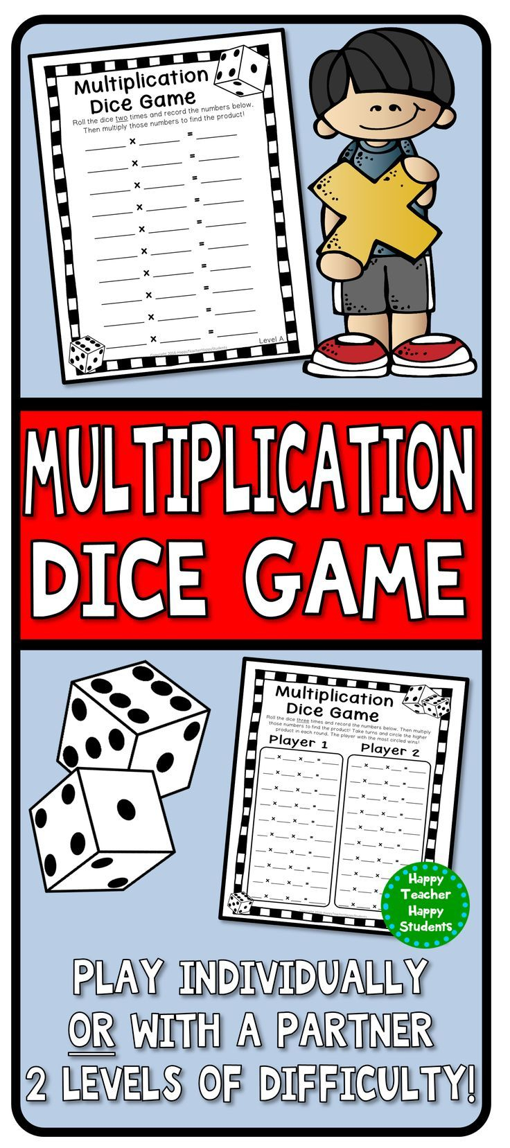 Multiplication Dice Game: 4 Versions Included with Printable Multiplication Games With Dice