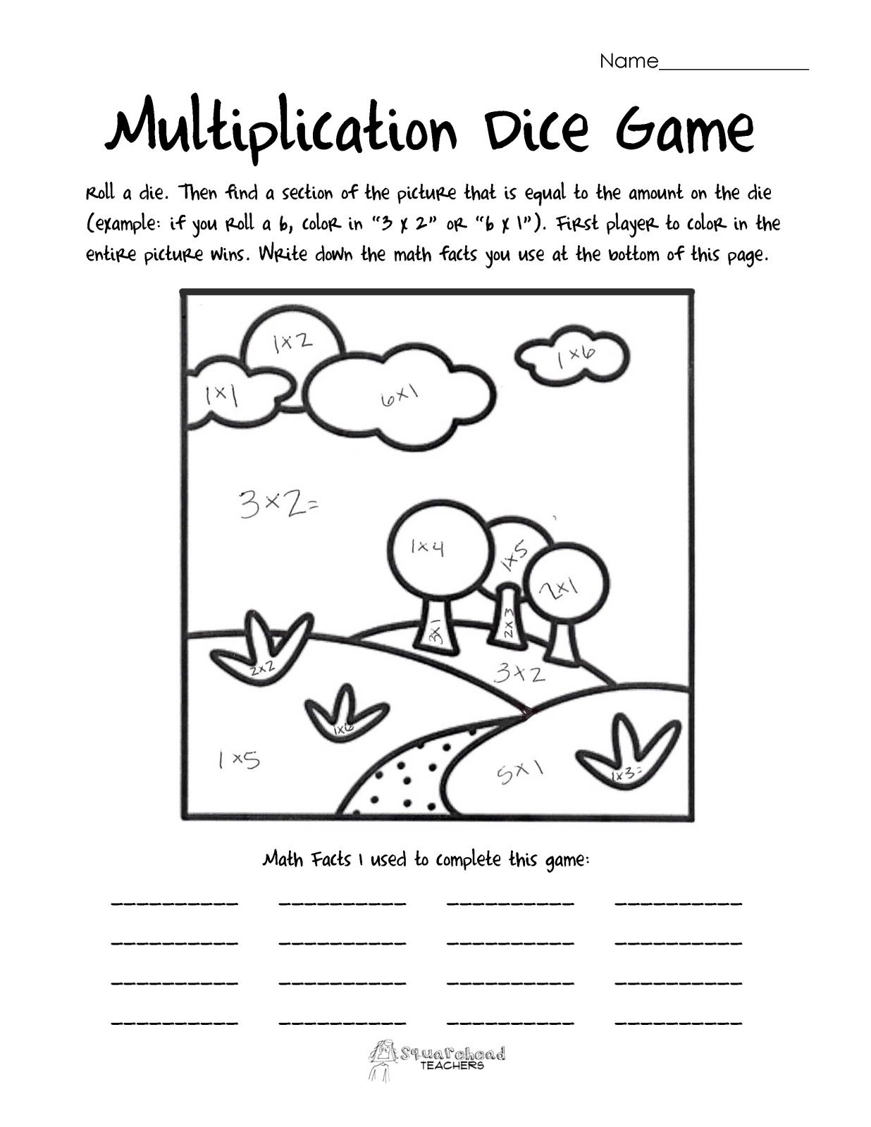 Multiplication Dice Game: Landscape | Multiplication Dice pertaining to Printable Multiplication Dice Games