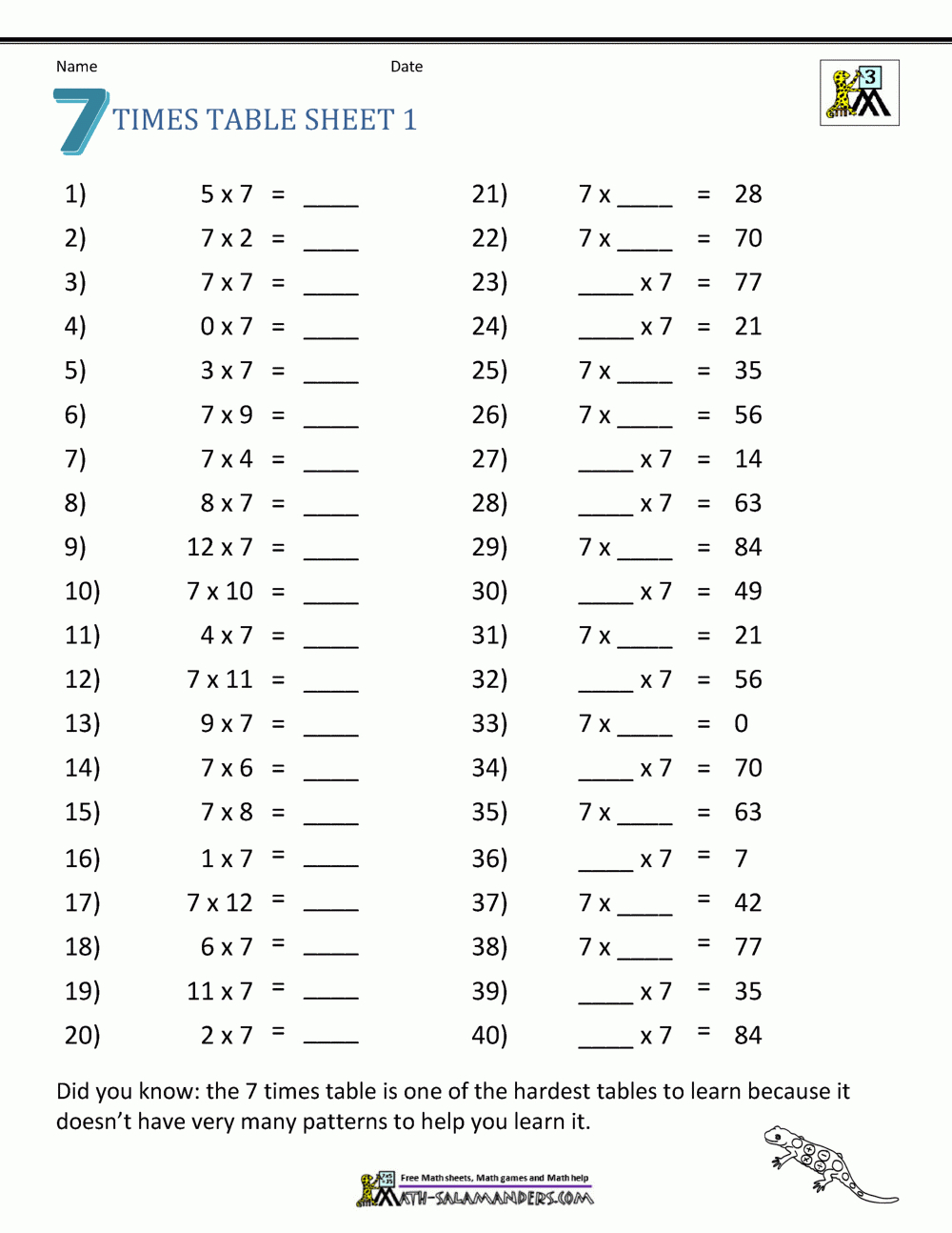  Multiplication Worksheets 7S Printable Multiplication Worksheets