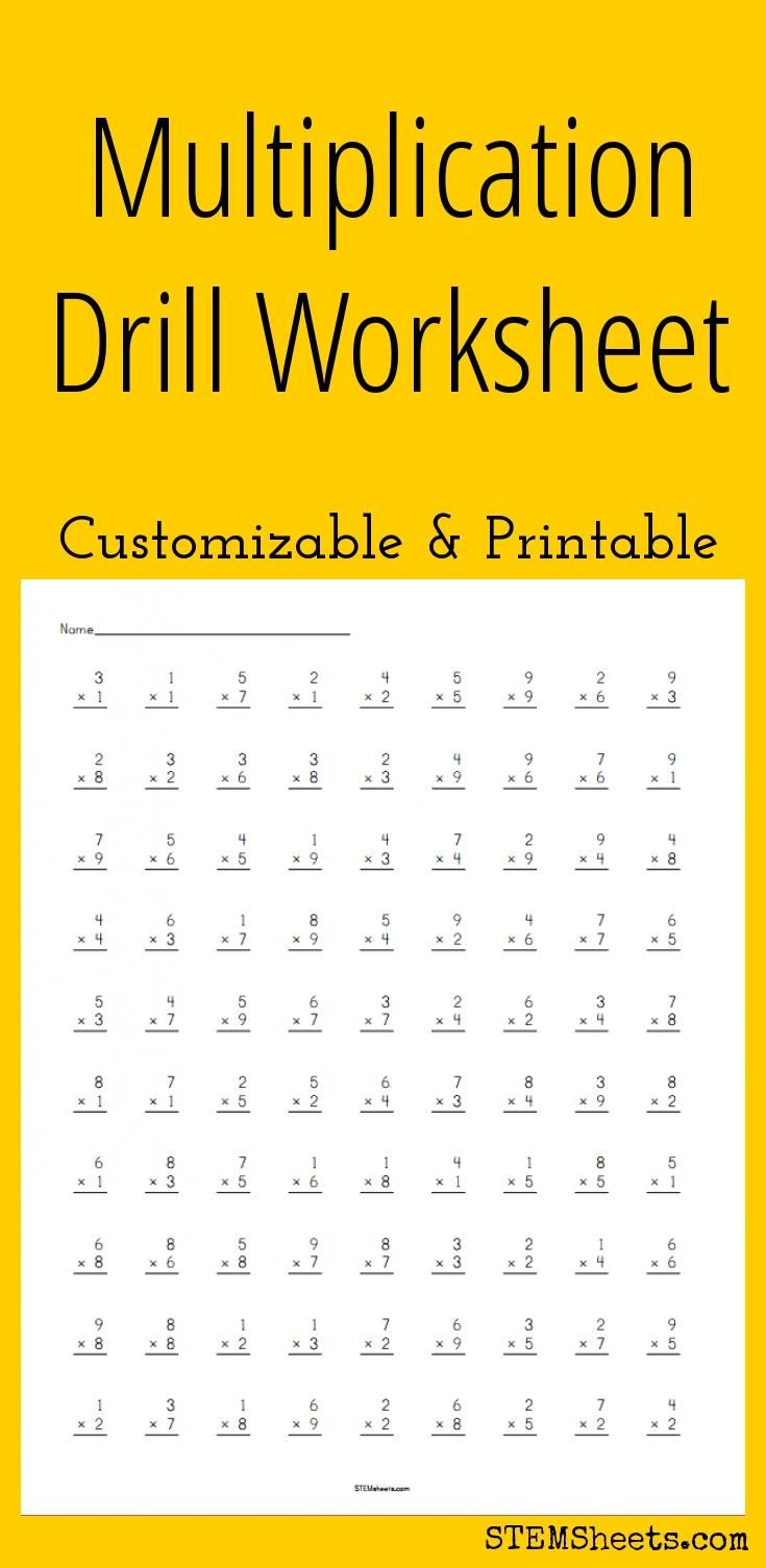 Multiplication Drill Worksheet - Customizable And Printable throughout Free Printable Multiplication For Elementary Students