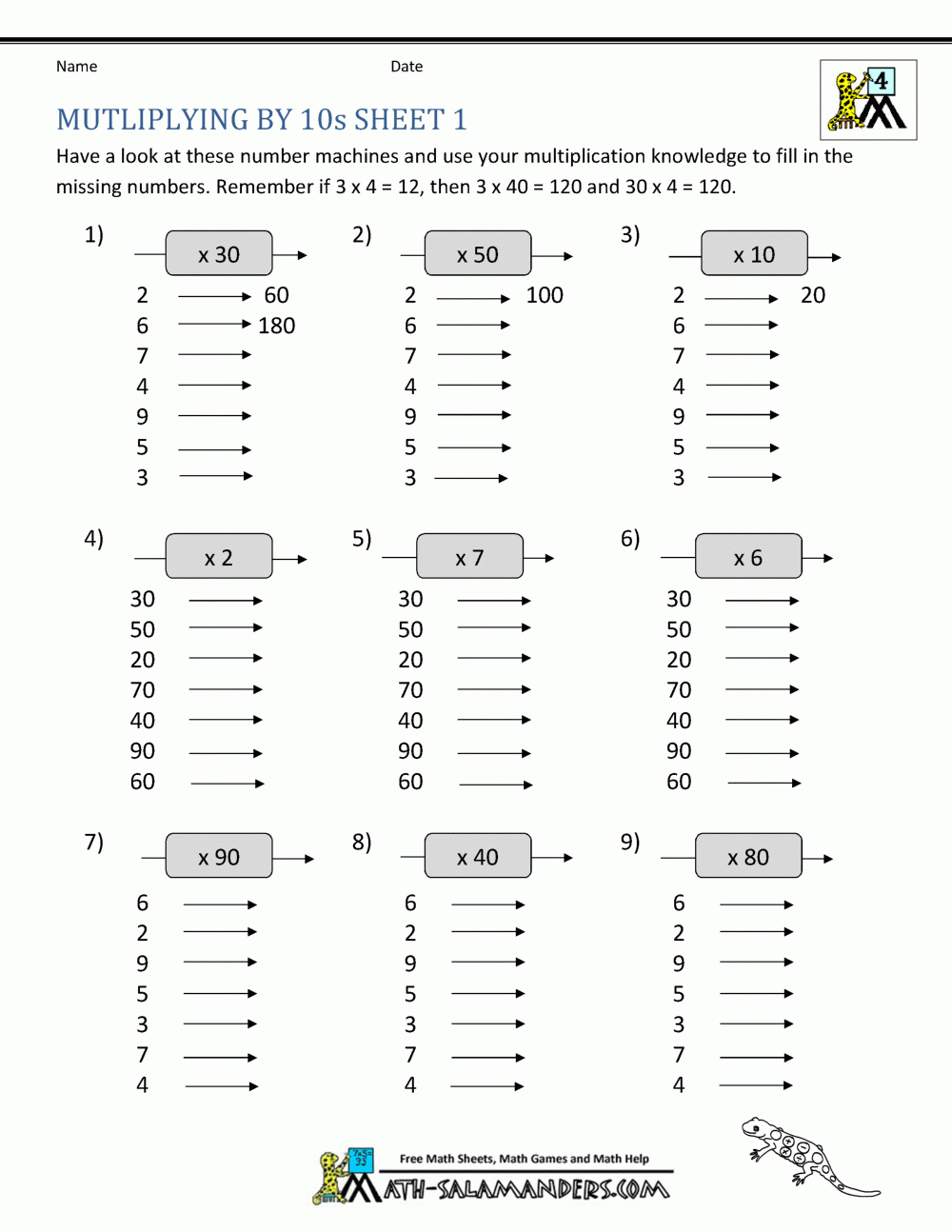 Multiplication Fact Sheets in Printable Multiplication Worksheets 4Th Grade