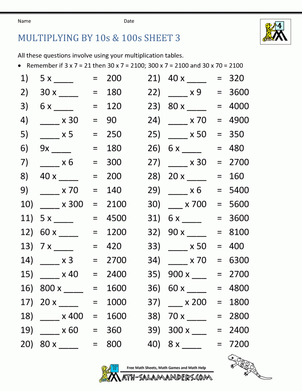 Multiplication Fact Sheets with regard to Multiplication Quiz Printable Pdf