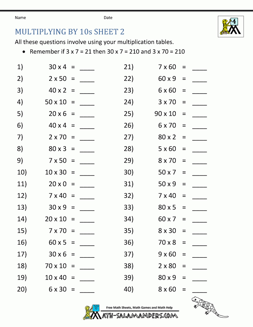 Multiplication Fact Sheets with regard to Multiplication Worksheets Multiples Of 10