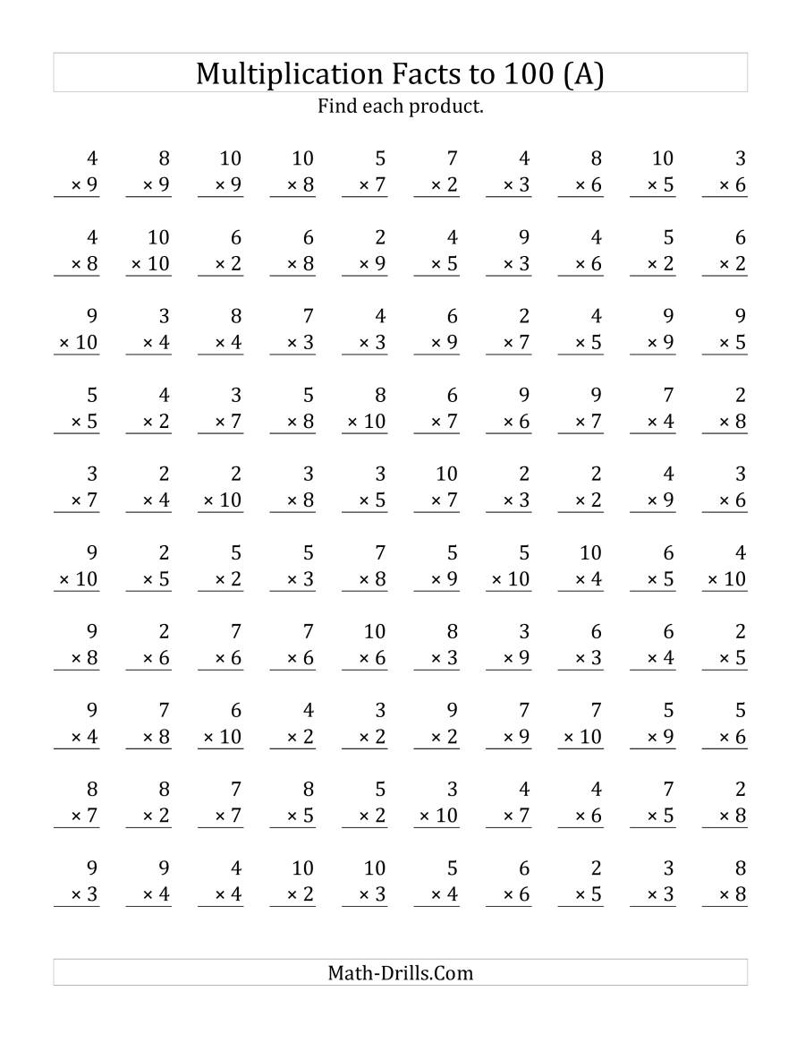 Multiplication Facts To 100 No Zeros Or Ones (A) regarding Multiplication Worksheets Zero And Ones Multiplication Facts To 100 No Zeros Or Ones (A) regarding Multiplication Worksheets Zero And Ones