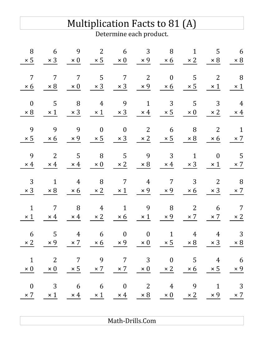 Multiplication Facts To 81 Including Zeros (100 Per Page) (A pertaining to Multiplication Worksheets Zero And Ones Multiplication Facts To 81 Including Zeros (100 Per Page) (A pertaining to Multiplication Worksheets Zero And Ones