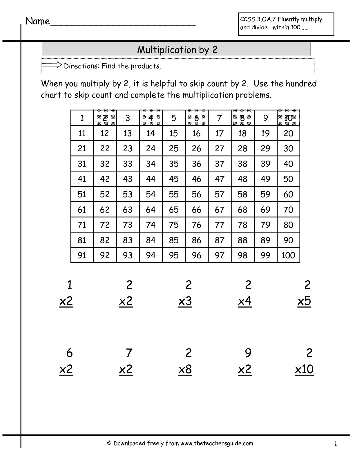 Free Multiplication Number Line Worksheets