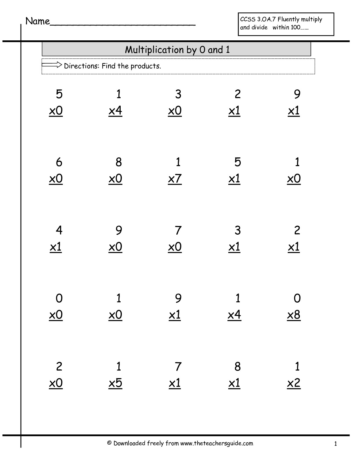 Multiplication Facts Worksheets From The Teacher's Guide inside Multiplication Worksheets Zero And Ones