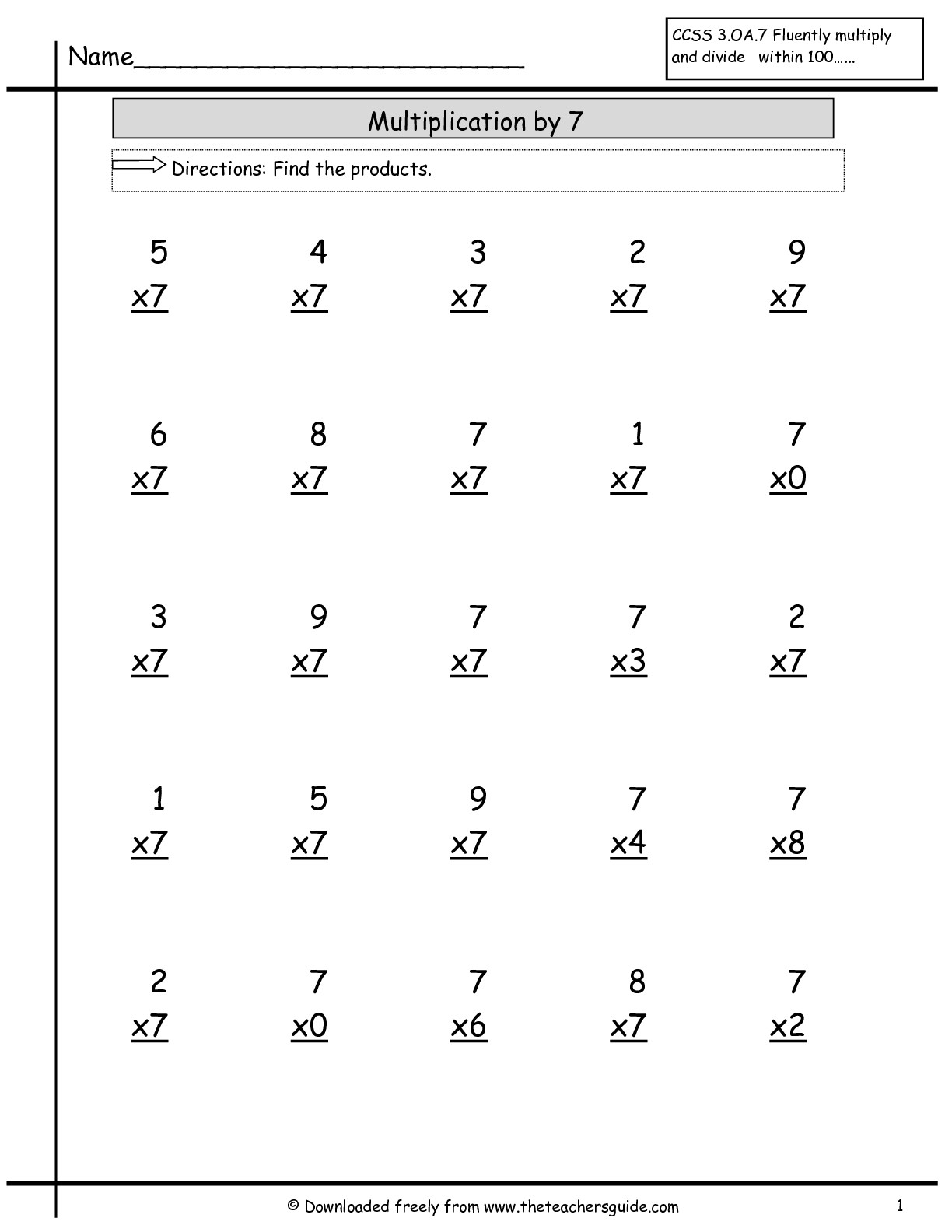 Multiplication Facts Worksheets From The Teacher&amp;#039;s Guide regarding Multiplication Worksheets Year 7