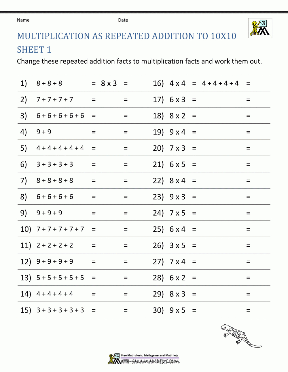 Multiplication Facts Worksheets - Understanding with Printable Multiplication Facts Practice
