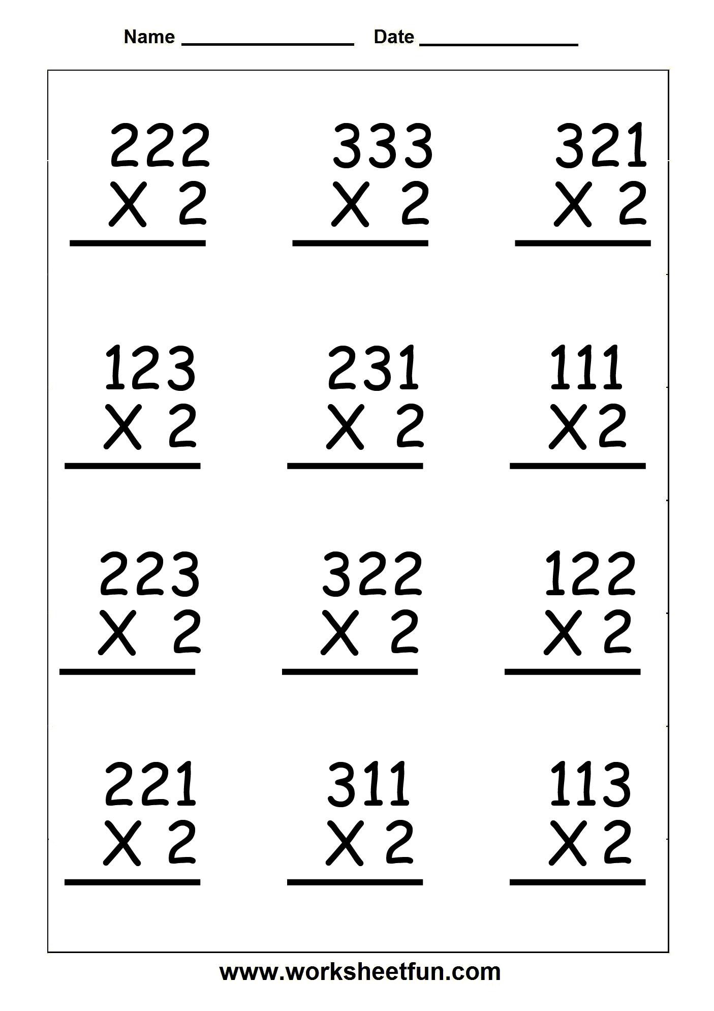 Multiply 2 Digit By 1 Digit No Regrouping 