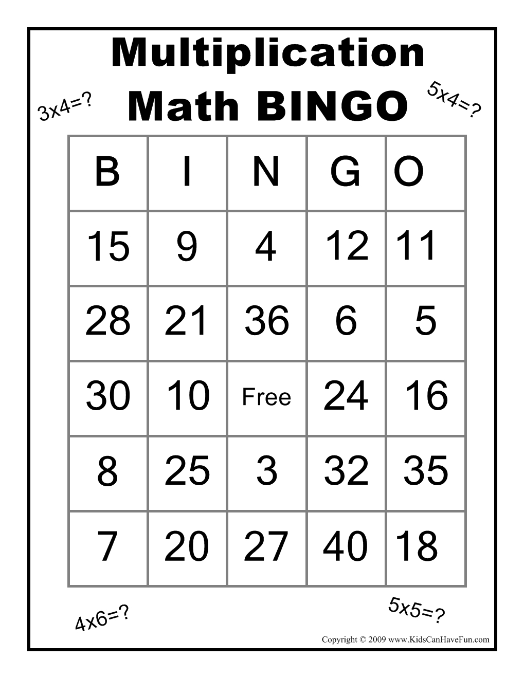 Multiplication Math Bingo Game | Math Bingo, Math, Fun Math in Printable Multiplication Bingo