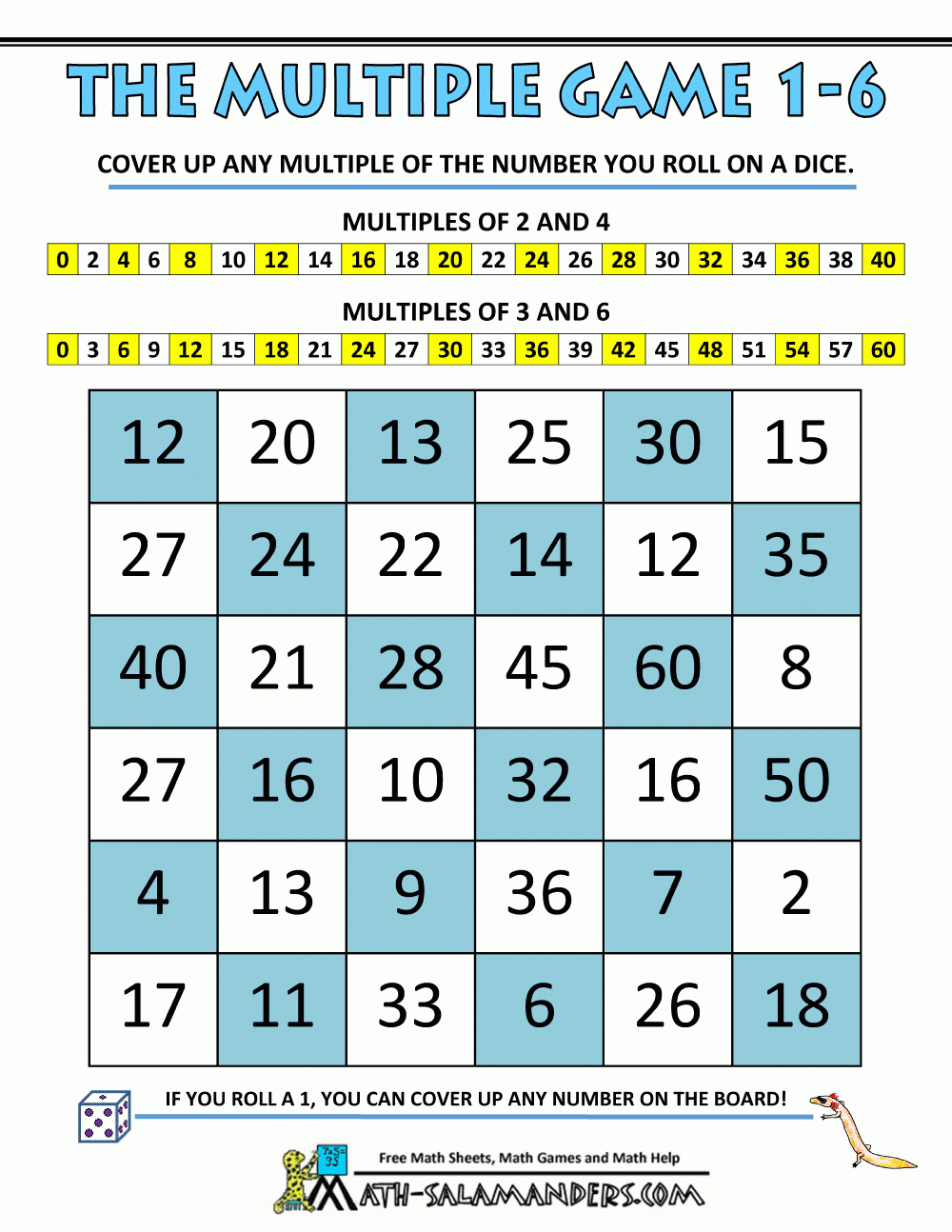 Multiplication Game Worksheet