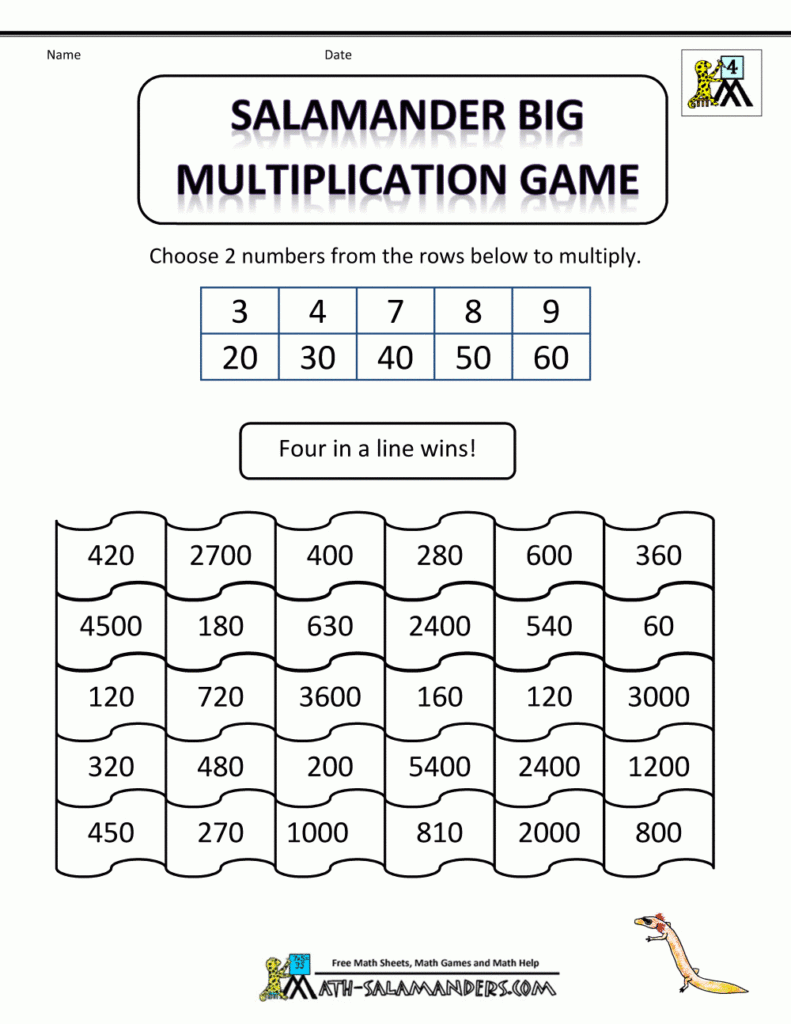 Multiplication Math Games Inside Printable Multiplication Math Games 4Th Grade