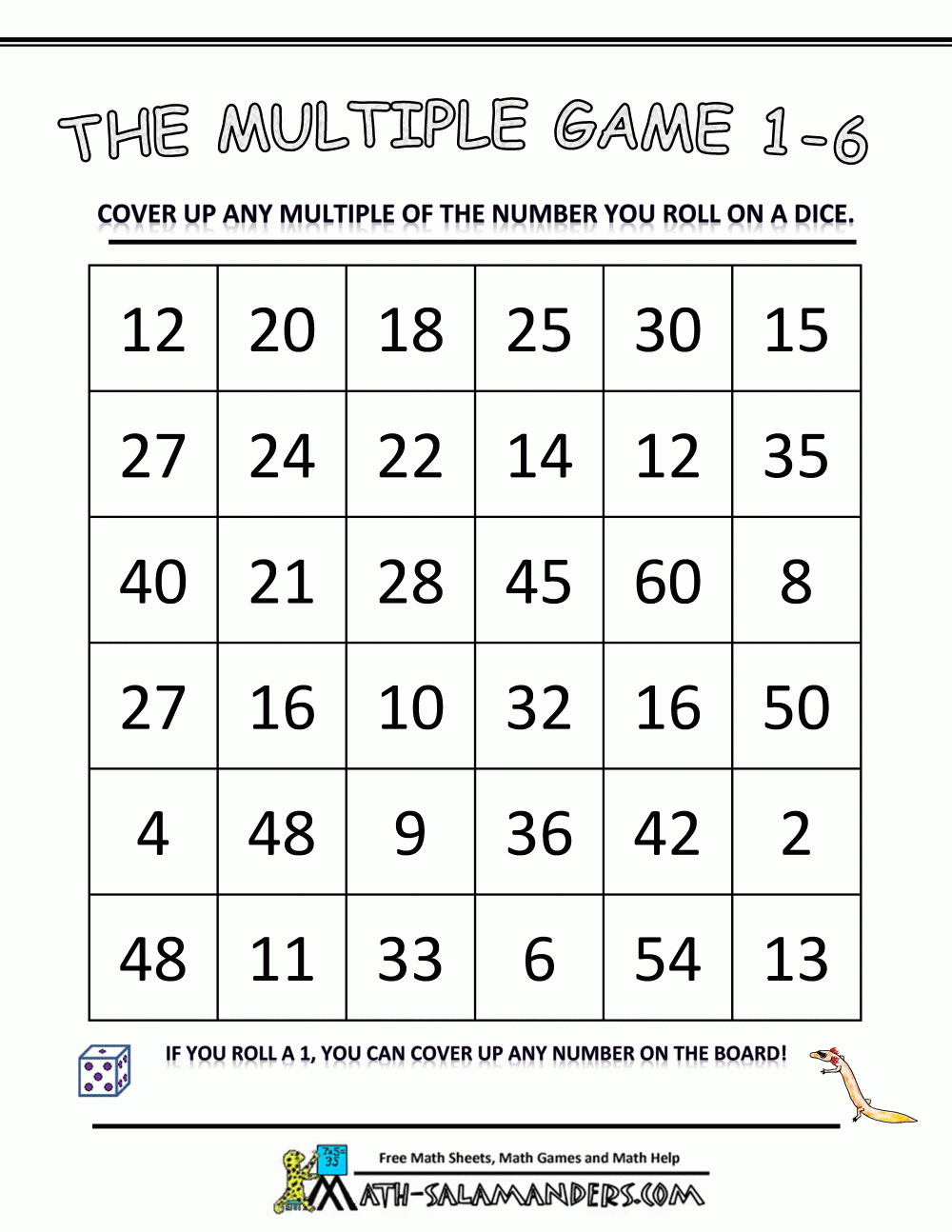 Multiplication Math Games throughout Printable Multiplication Dice Games