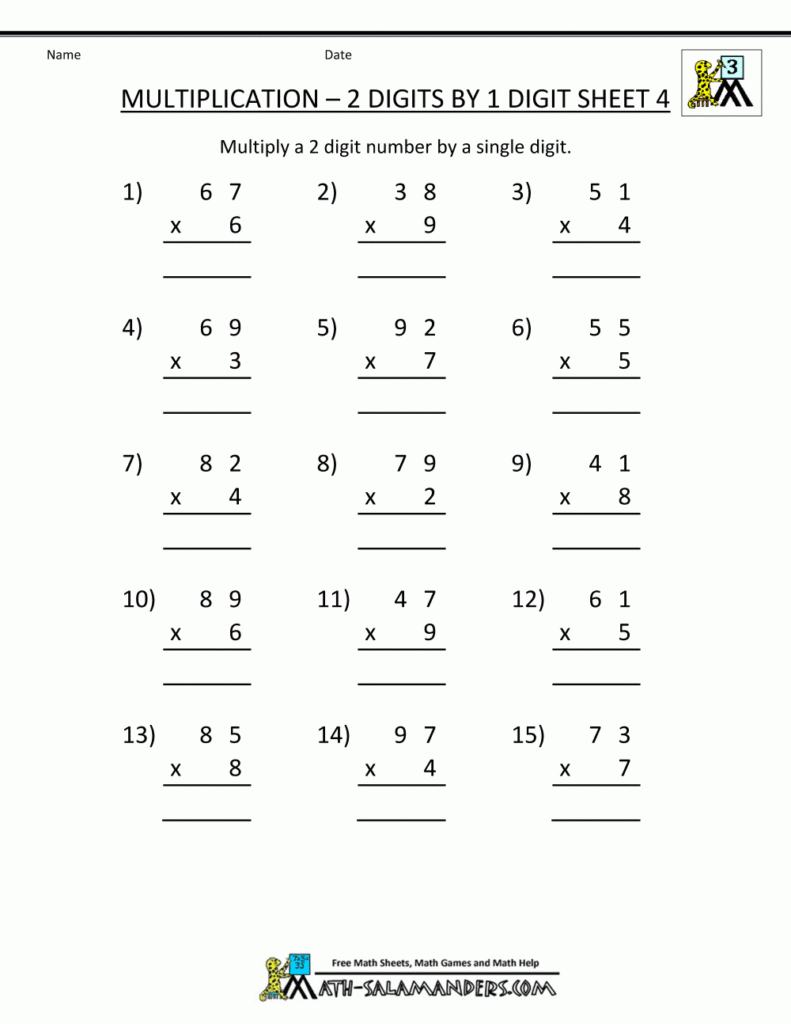 Multiplication Practice Worksheets 2 Digits1 Digit 4 Within Multiplication Worksheets Key Stage 2
