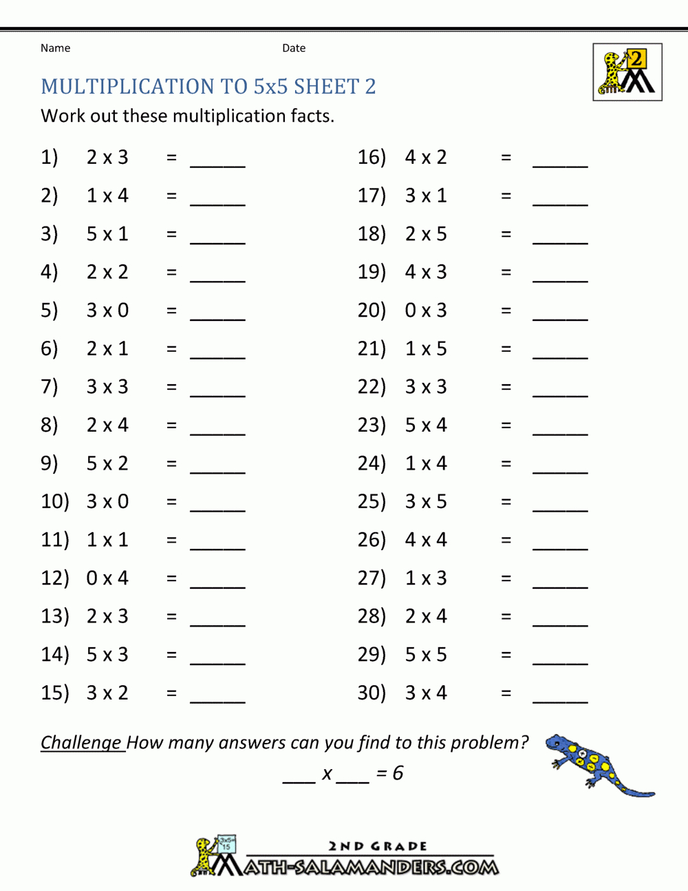 Multiplication Practice Worksheets To 5X5 for Printable Multiplication Questions