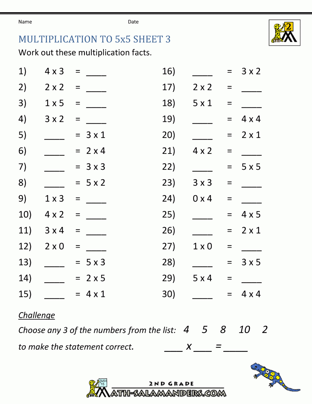 Multiplication Practice Worksheets To 5X5 inside Free Printable Multiplication Drills