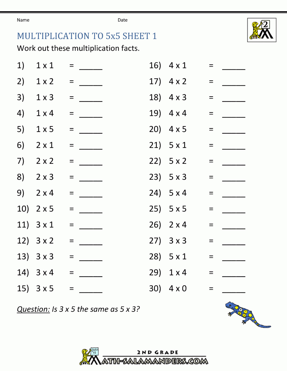 Multiplication Practice Worksheets To 5X5 intended for Worksheets On Multiplication