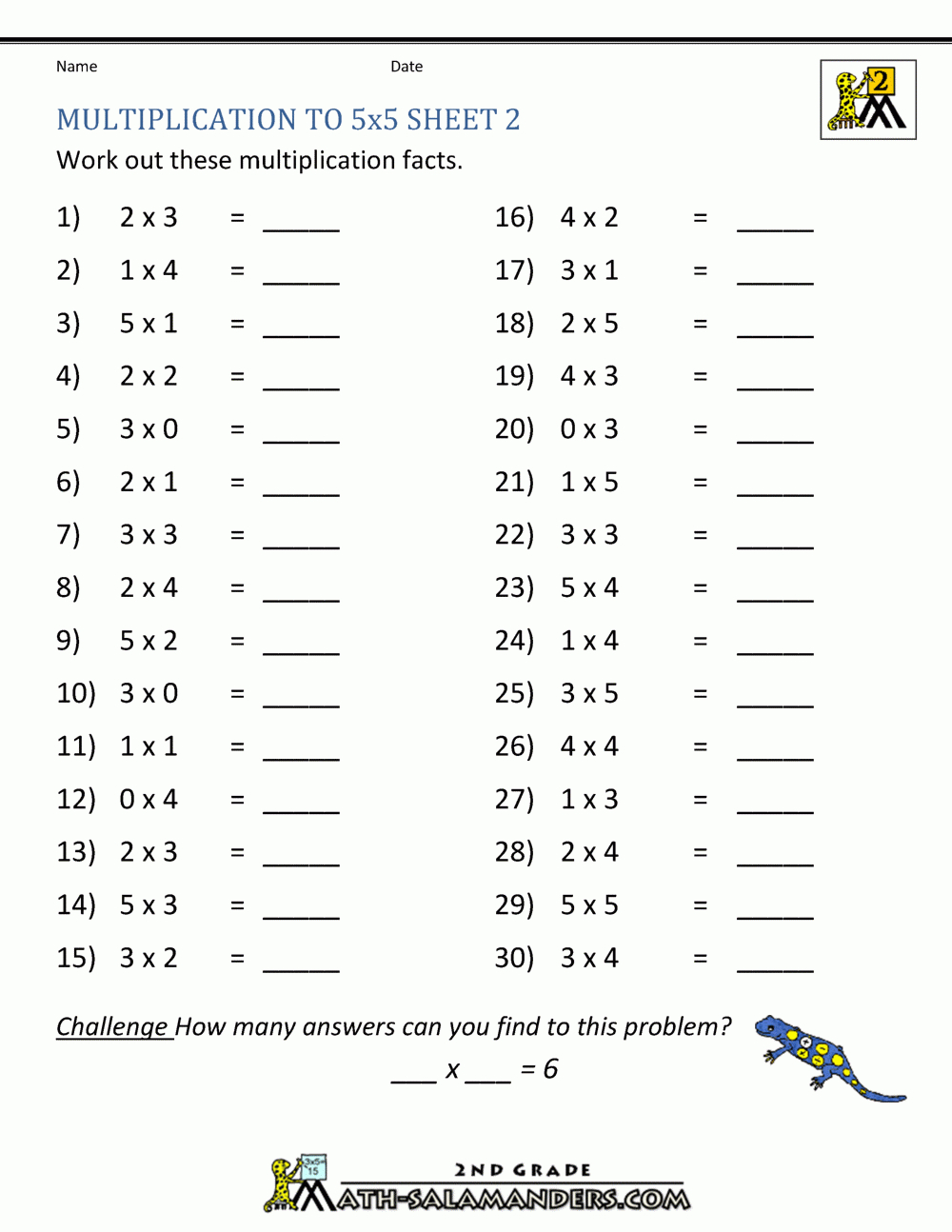 Multiplication Practice Worksheets To 5X5 throughout Multiplication Worksheets And Answers