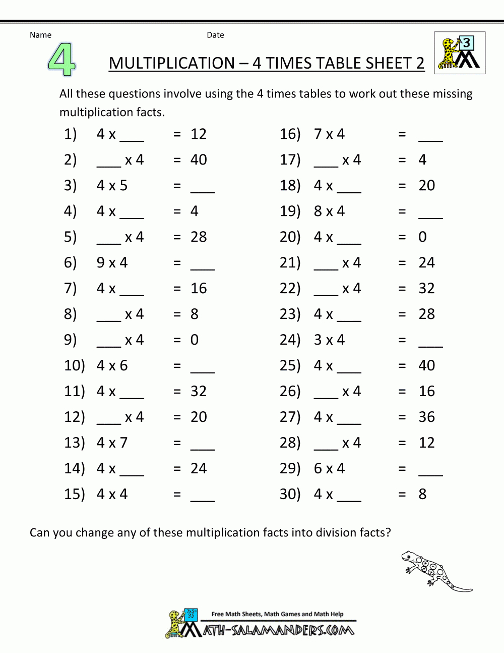 Multiplication Printable Worksheets 4 Times Table 2 pertaining to Free Printable Multiplication Worksheets 7Th Grade