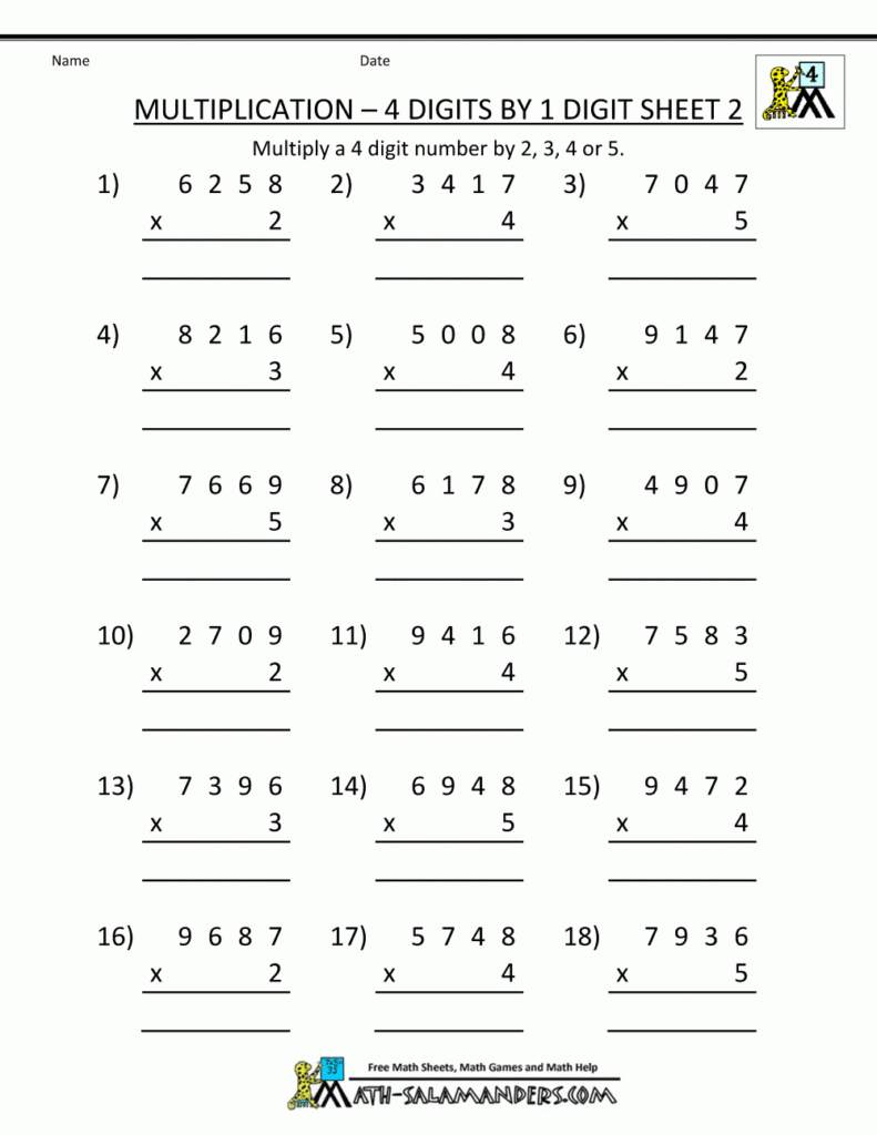 Multiplication Sheet 4 Digits By 1 Digit 2.gif (1000×1294 Pertaining To Multiplication Worksheets Hard