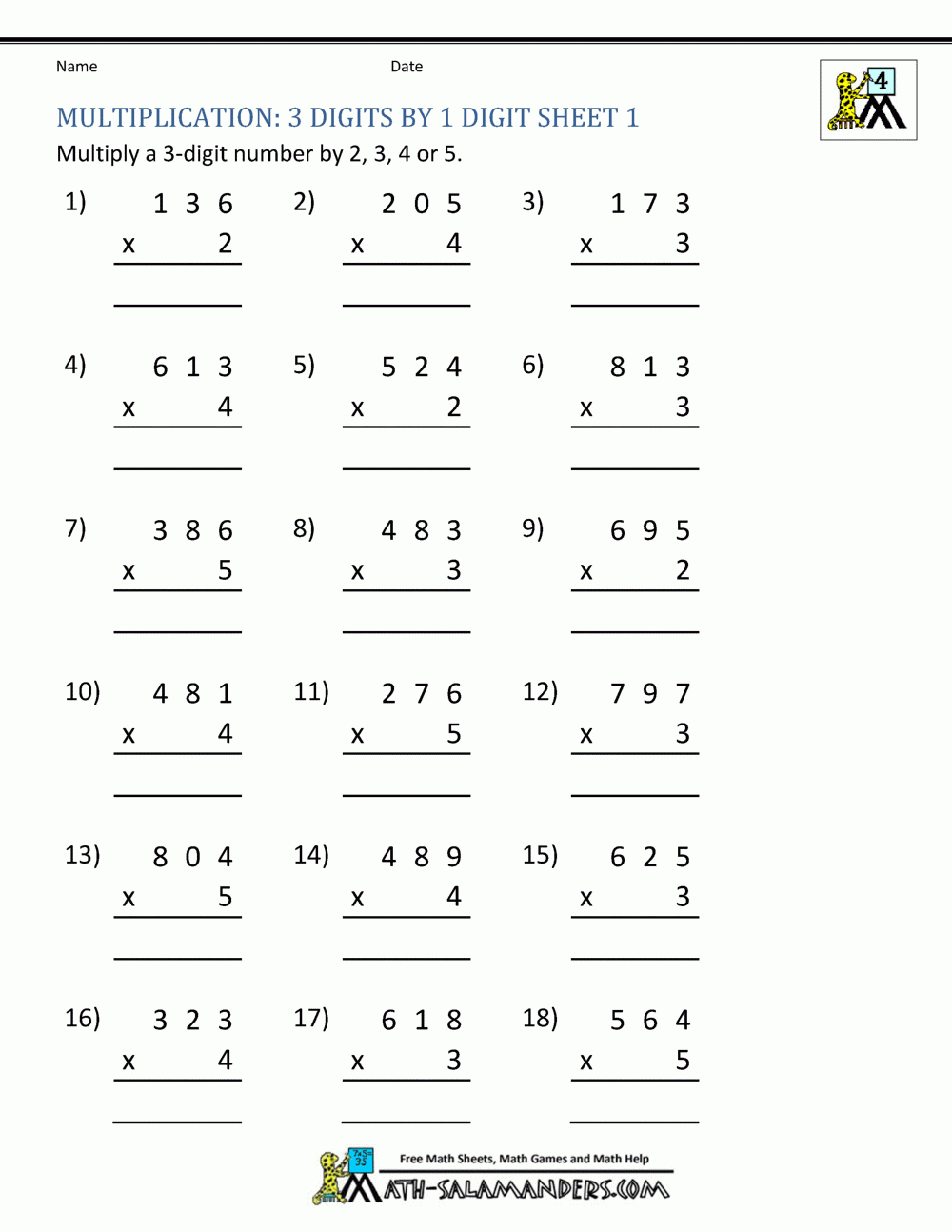 Multiplication Sheet 4Th Grade in Printable Lattice Multiplication Grids