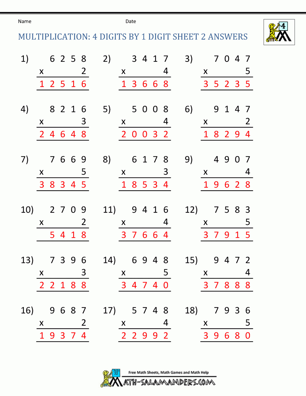 Multiplication Sheet 4Th Grade intended for Printable Multiplication Sheets 4Th Grade