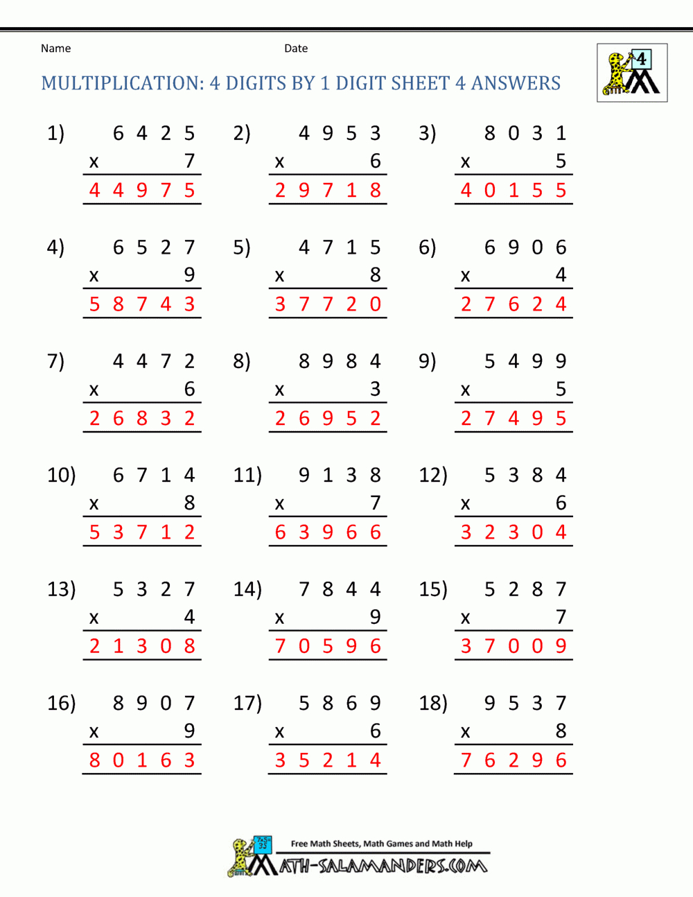 Multiplication Sheet 4Th Grade pertaining to Printable Grade 4 Multiplication Worksheets