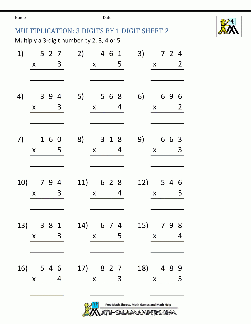 Multiplication Sheet 4Th Grade with Multiplication 4 Printable