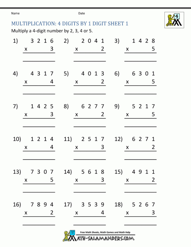 Multiplication Sheet 4Th Grade With Multiplication Worksheets Number 4