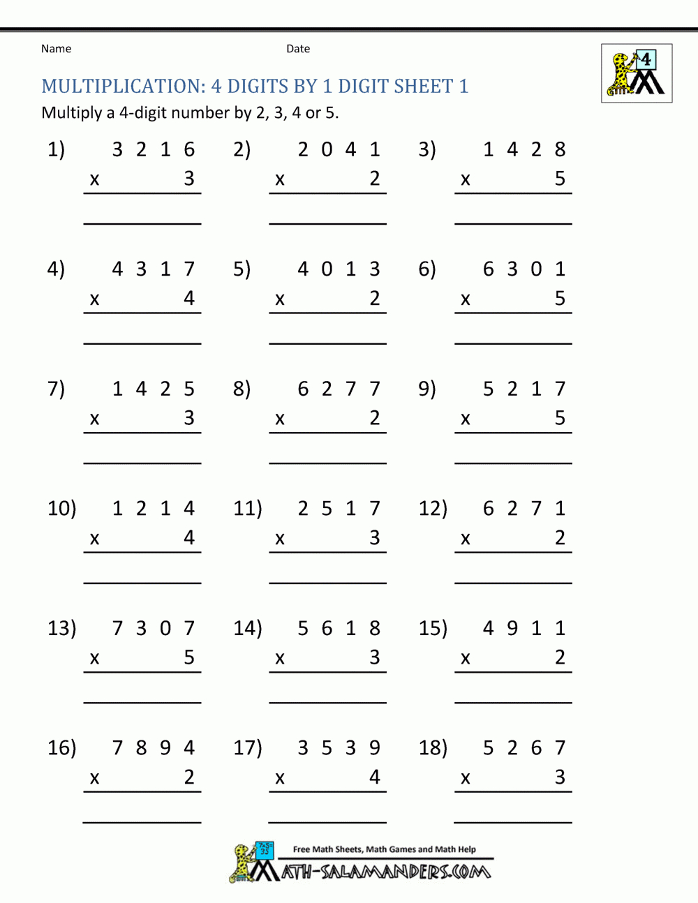 Multiplication Sheet 4Th Grade with Multiplication Worksheets Number 4