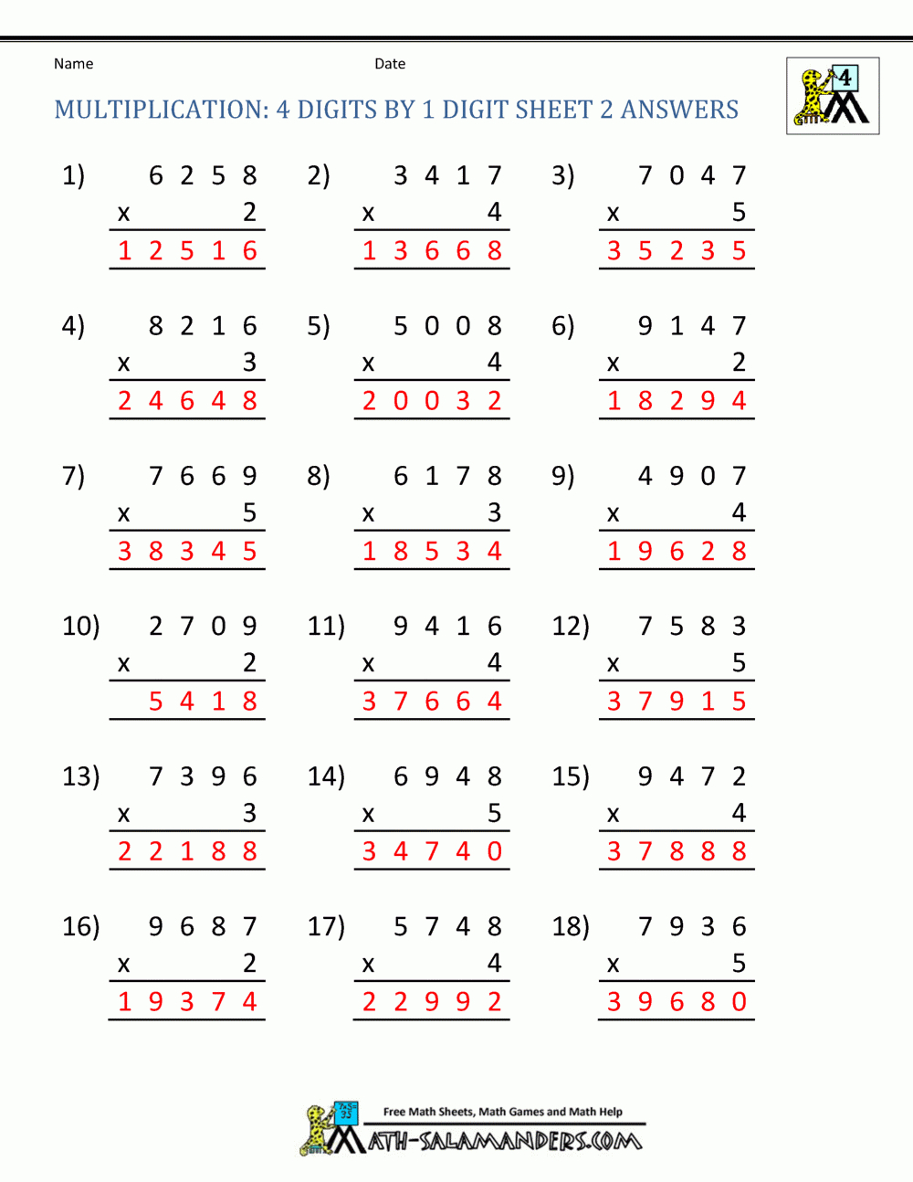 Multiplication Sheet 4Th Grade within Multiplication Worksheets 4 Digit By 3 Digit