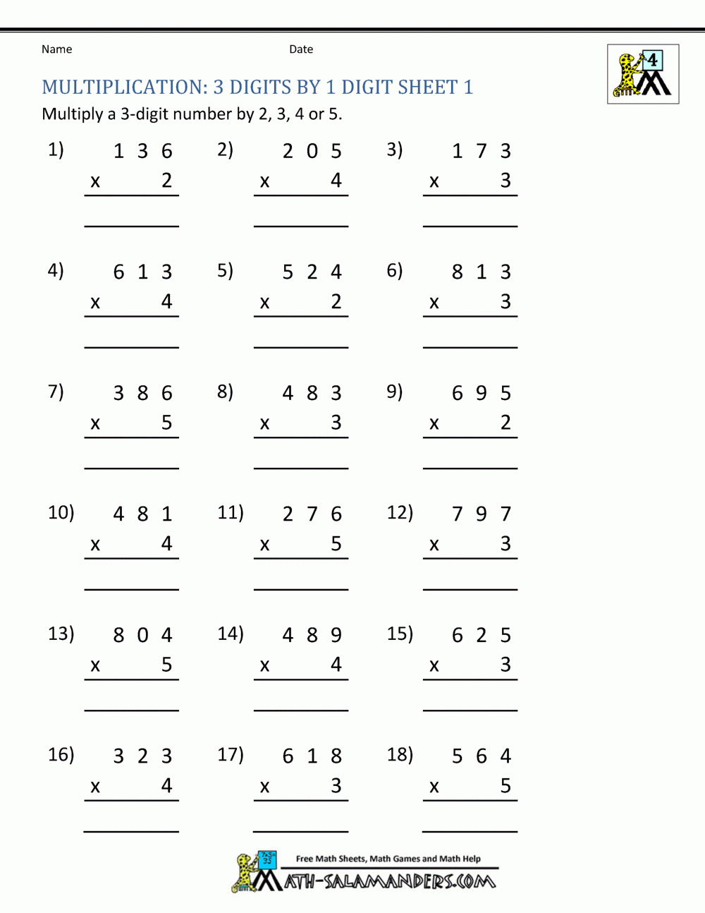 Multiplication Sheet 4Th Grade within Multiplication Worksheets 4 Digit By 3 Digit