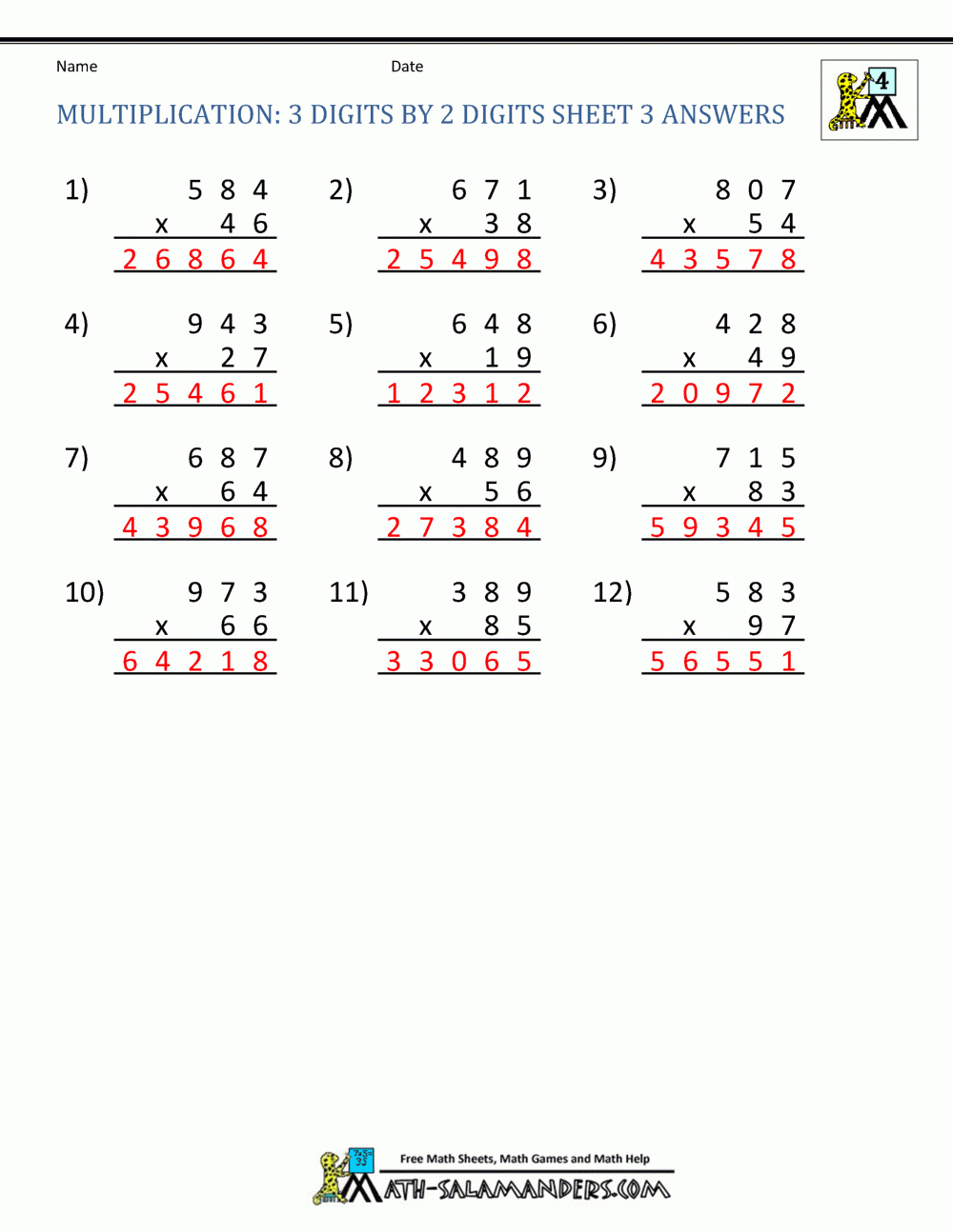 Multiplication Sheets 4Th Grade inside Multiplication Worksheets 3 Digit By 2 Digit