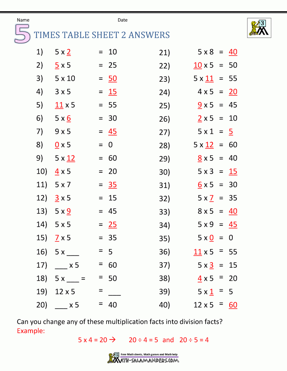 Multiplication Table Worksheets Grade 3 within Printable 50 Multiplication Facts Test