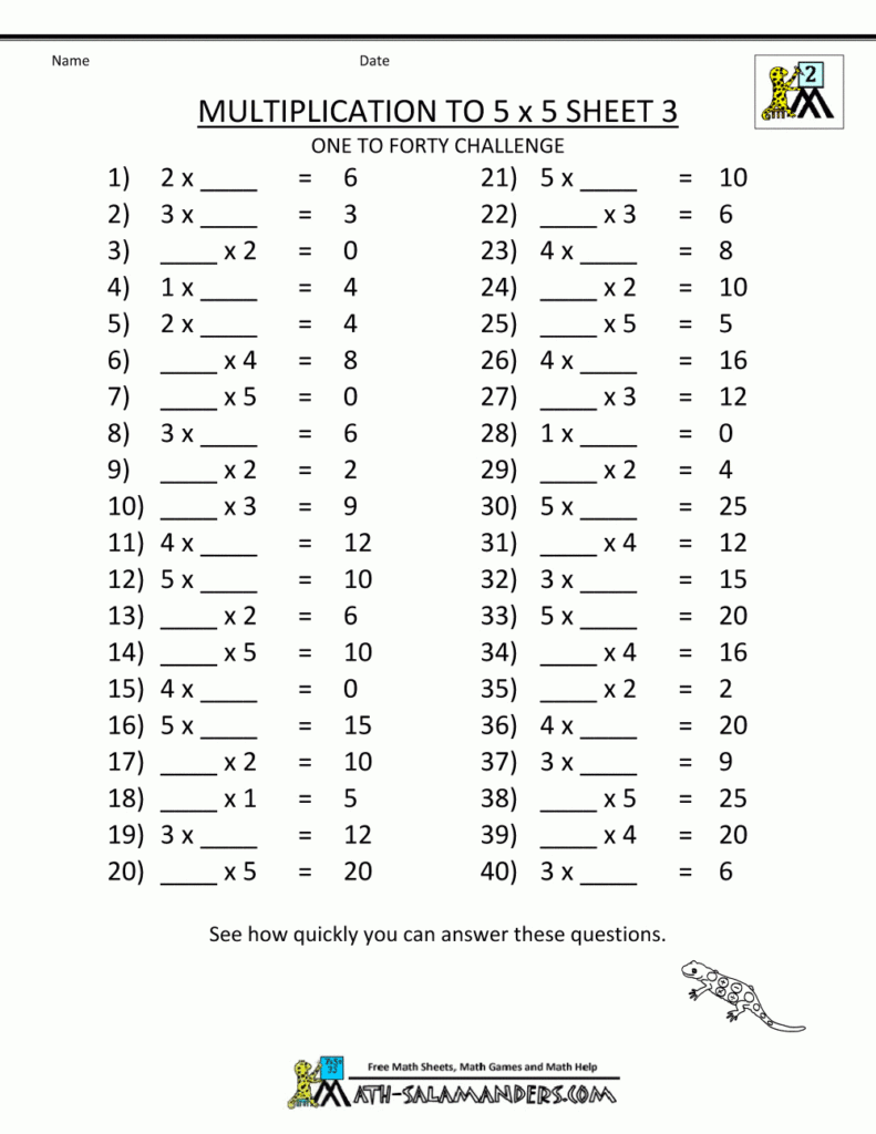 Multiplication To 5X5 Worksheets For 2Nd Grade In Multiplication Worksheets X5