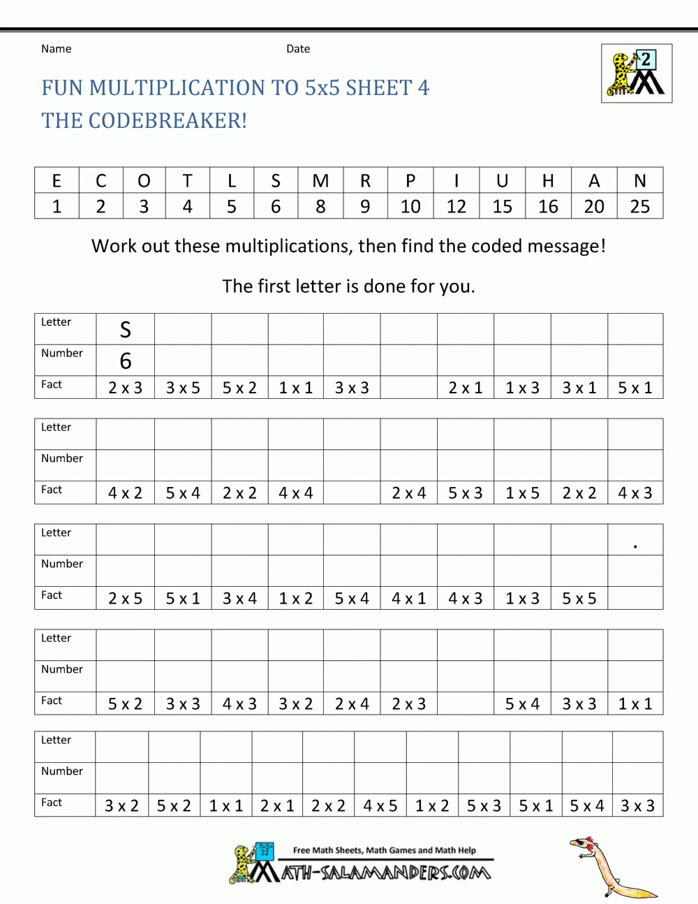 Multiplication To 5X5 Worksheets For 2Nd Grade in Printable Multiplication Math Facts