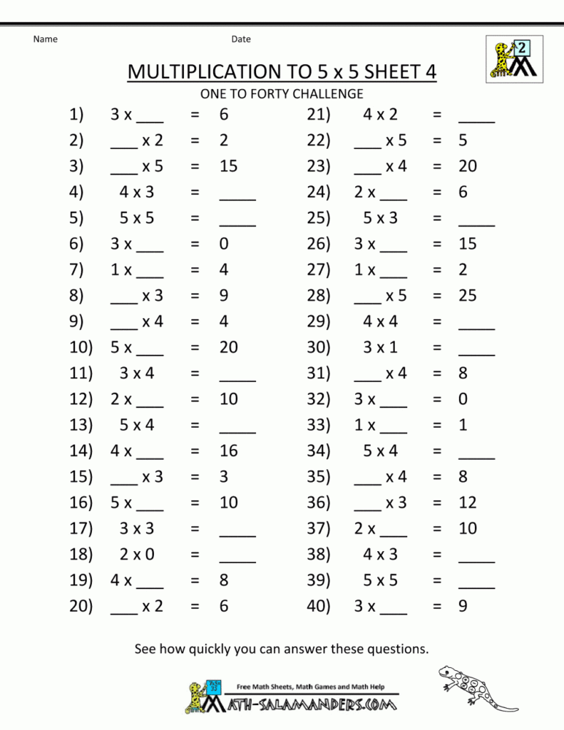 Multiplication To 5X5 Worksheets For 2Nd Grade Pertaining To Multiplication Worksheets Hard
