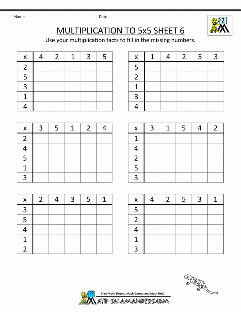 Multiplication To 5X5 Worksheets For 2Nd Grade Throughout Multiplication Worksheets Year 5/6