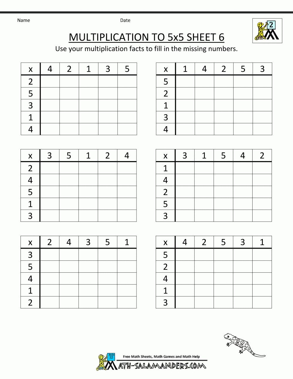 Multiplication To 5X5 Worksheets For 2Nd Grade throughout Multiplication Worksheets Year 5/6