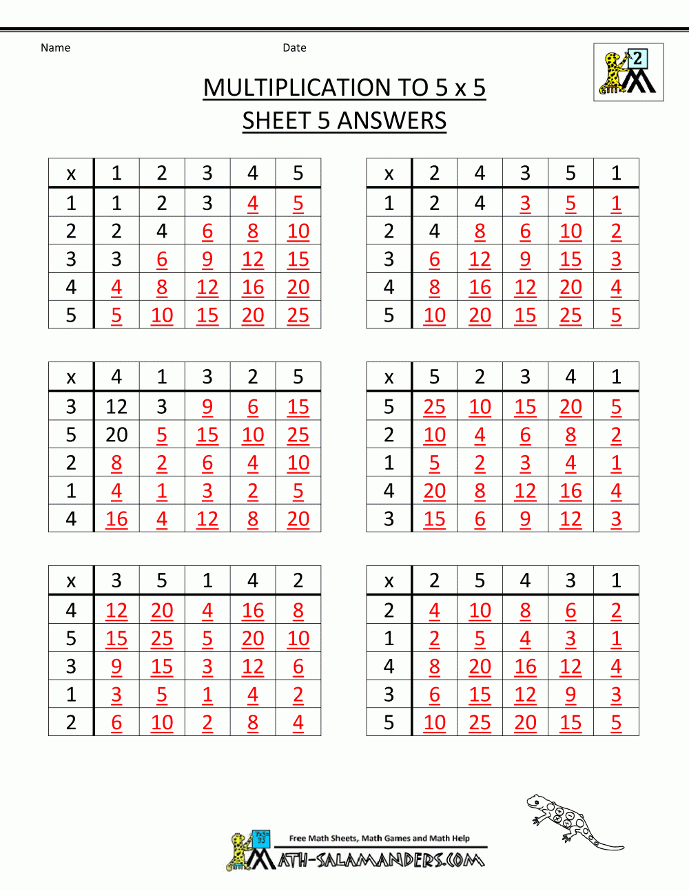 Multiplication To 5X5 Worksheets For 2Nd Grade within Multiplication Worksheets Random Order