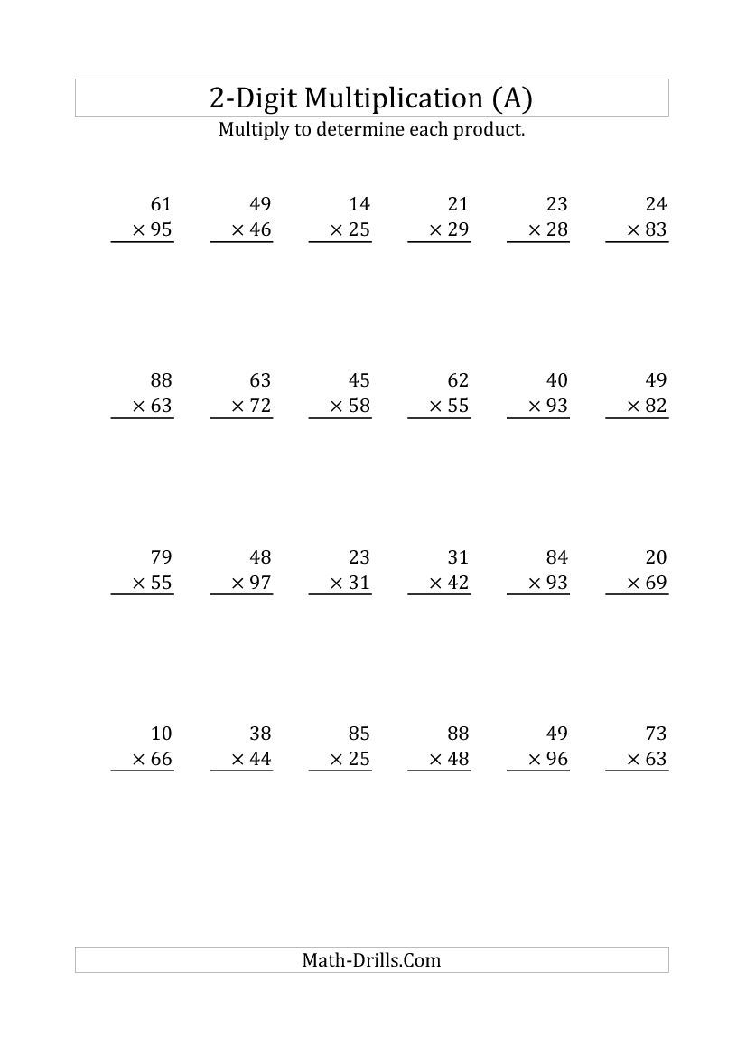 Multiplication Two Digit Numbers Worksheets | Multiplication inside Printable 2 Digit Multiplication