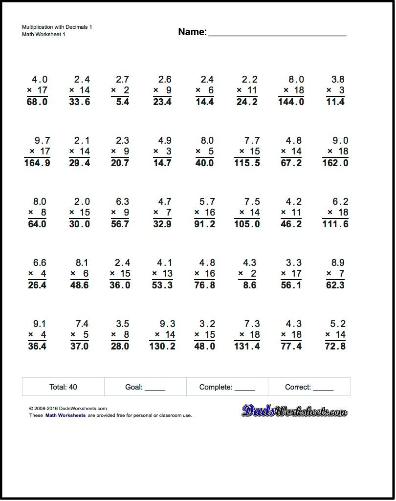Multiplication With Decimals These Worksheets Start With intended for Worksheets Multiplication Decimals
