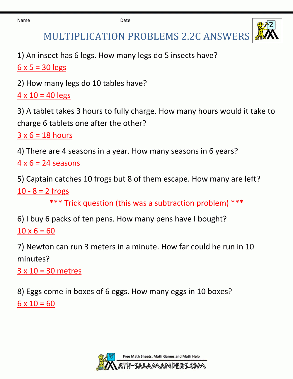 Multiplication Word Problem Area 2Nd Grade with regard to Multiplication Worksheets 60 Problems