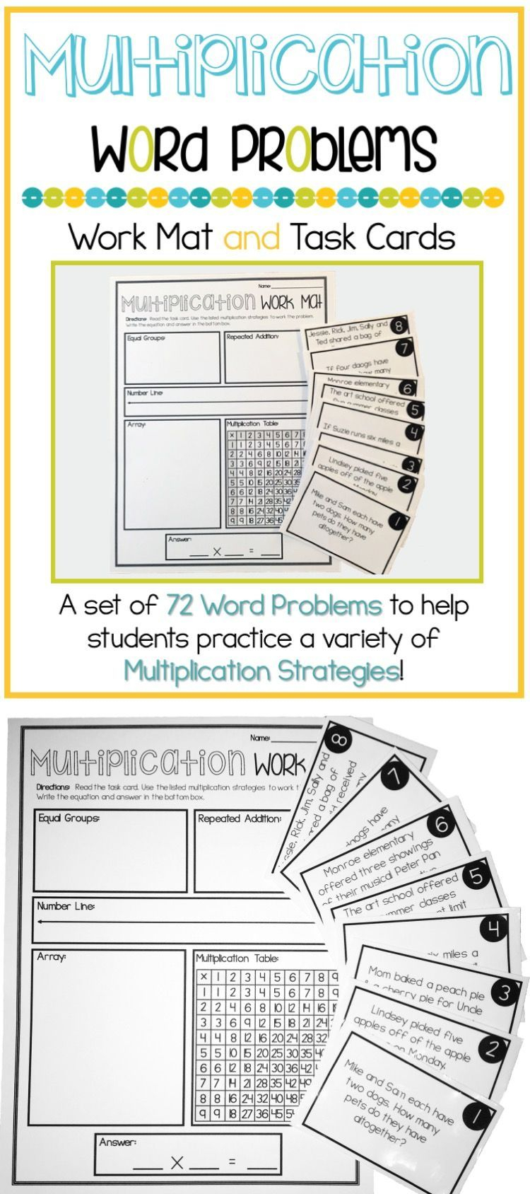 Multiplication Word Problems 3Rd Grade Work Mat &amp;amp; Task Cards within Printable Multiplication Strategy Mat