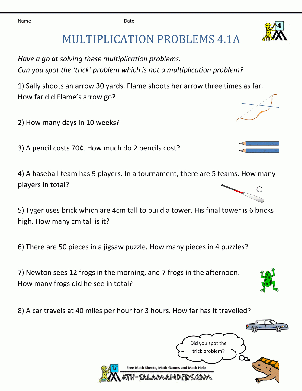 Multiplication Word Problems 4Th Grade for Worksheets On Multiplication Word Problems For Grade 4