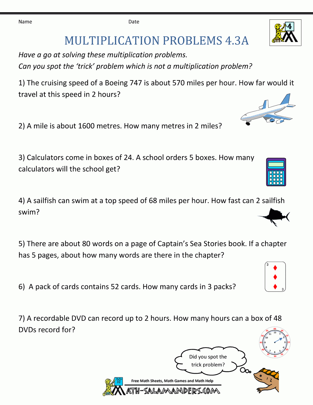 Multiplication Word Problems 4Th Grade Worksheets 3 Free pertaining to Printable Multiplication Word Problems