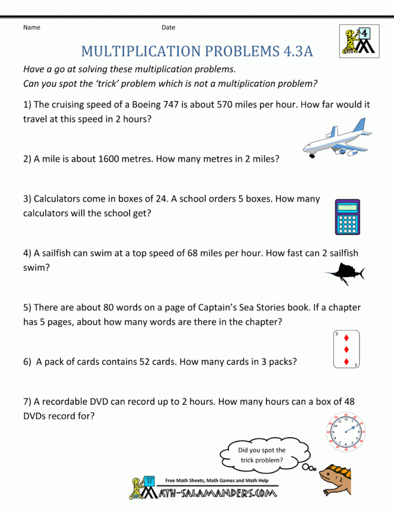 Multiplication Word Problems 4Th Grade Worksheets 3 Free Throughout Worksheets On Multiplication Word Problems For Grade 4 Multiplication Word Problems 4Th Grade Worksheets 3 Free Throughout Worksheets On Multiplication Word Problems For Grade 4